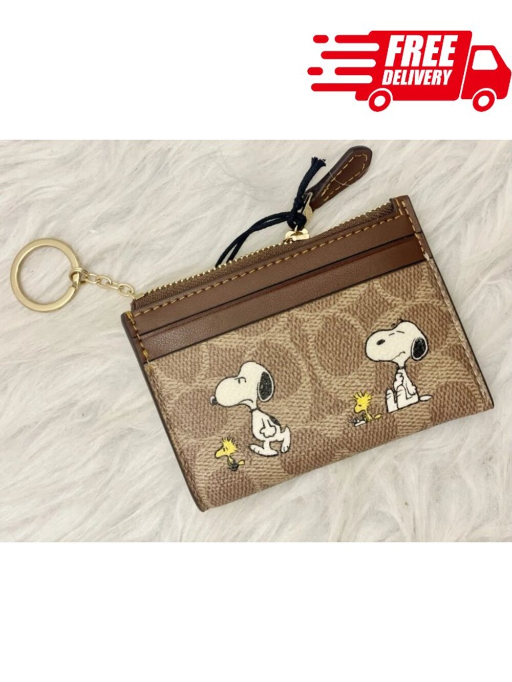 Coach x Peanuts Mini Skinny ID Case Signature Canvas Snoopy Print CBT14 NWT
